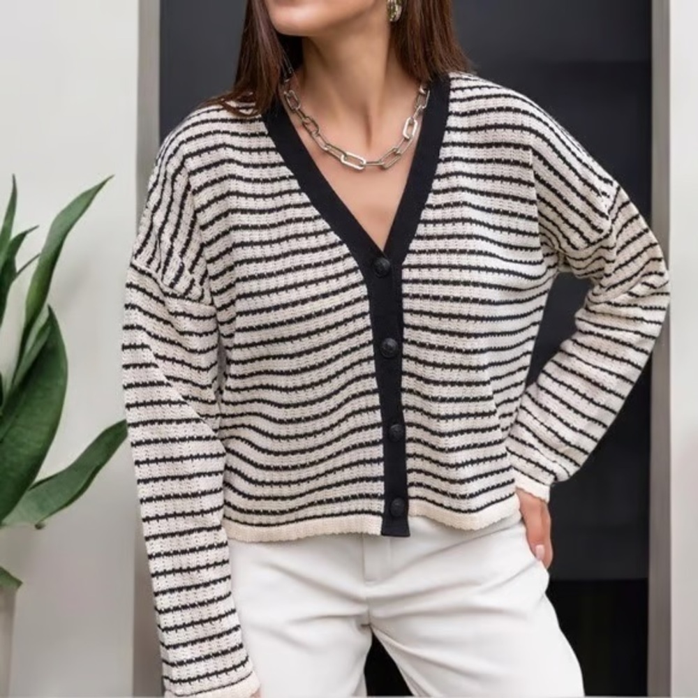 Massimo DUTTI cropped striped cardigan